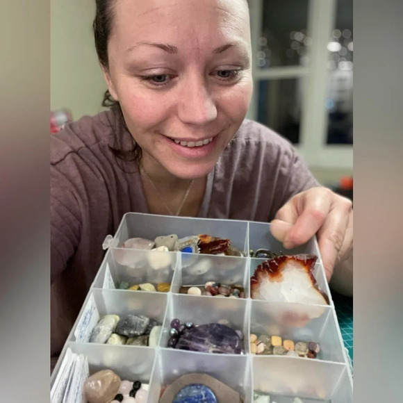 Teal Leather Crossbody Handbag w/Citrine Crystal, NWT, Handmade by me - Picture 6 of 6